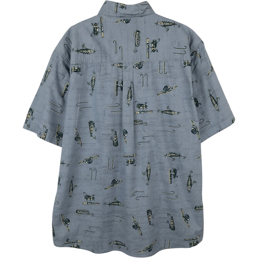 Woolrich WOOLRICH all-over print short-sleeved button-down shirt, men's size M (approx.) unclear Blue type light blue Vintage Second Hand