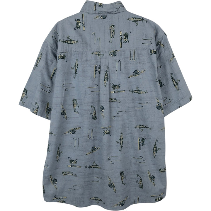 Woolrich WOOLRICH all-over print short-sleeved button-down shirt, men's size M (approx.) unclear Blue type light blue Vintage Second Hand