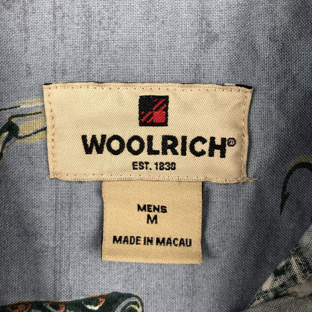 Woolrich WOOLRICH all-over print short-sleeved button-down shirt, men's size M (approx.) unclear Blue type light blue Vintage Second Hand