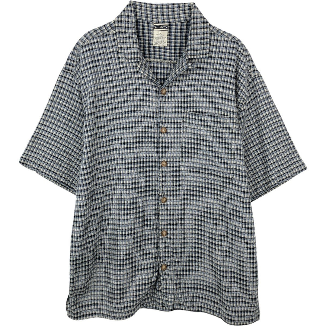 90'S Ocean Pacific Short-Sleeve Open-Collar Cotton Shirt, Boxy Shirt, Men's Size L (Equivalent), Vintage cotton blue type Vintage Second Hand