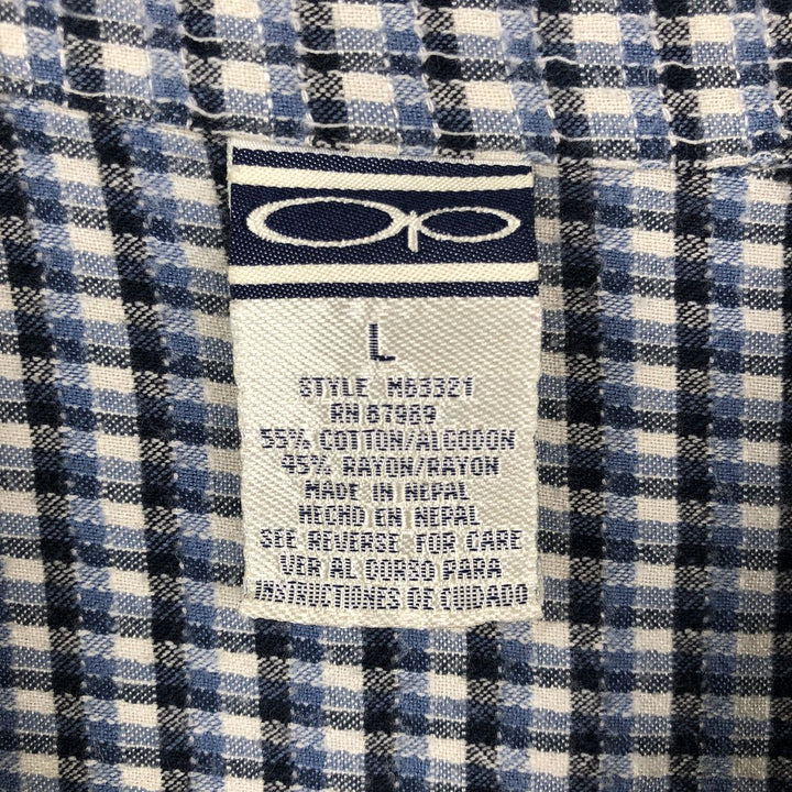 90'S Ocean Pacific Short-Sleeve Open-Collar Cotton Shirt, Boxy Shirt, Men's Size L (Equivalent), Vintage cotton blue type Vintage Second Hand