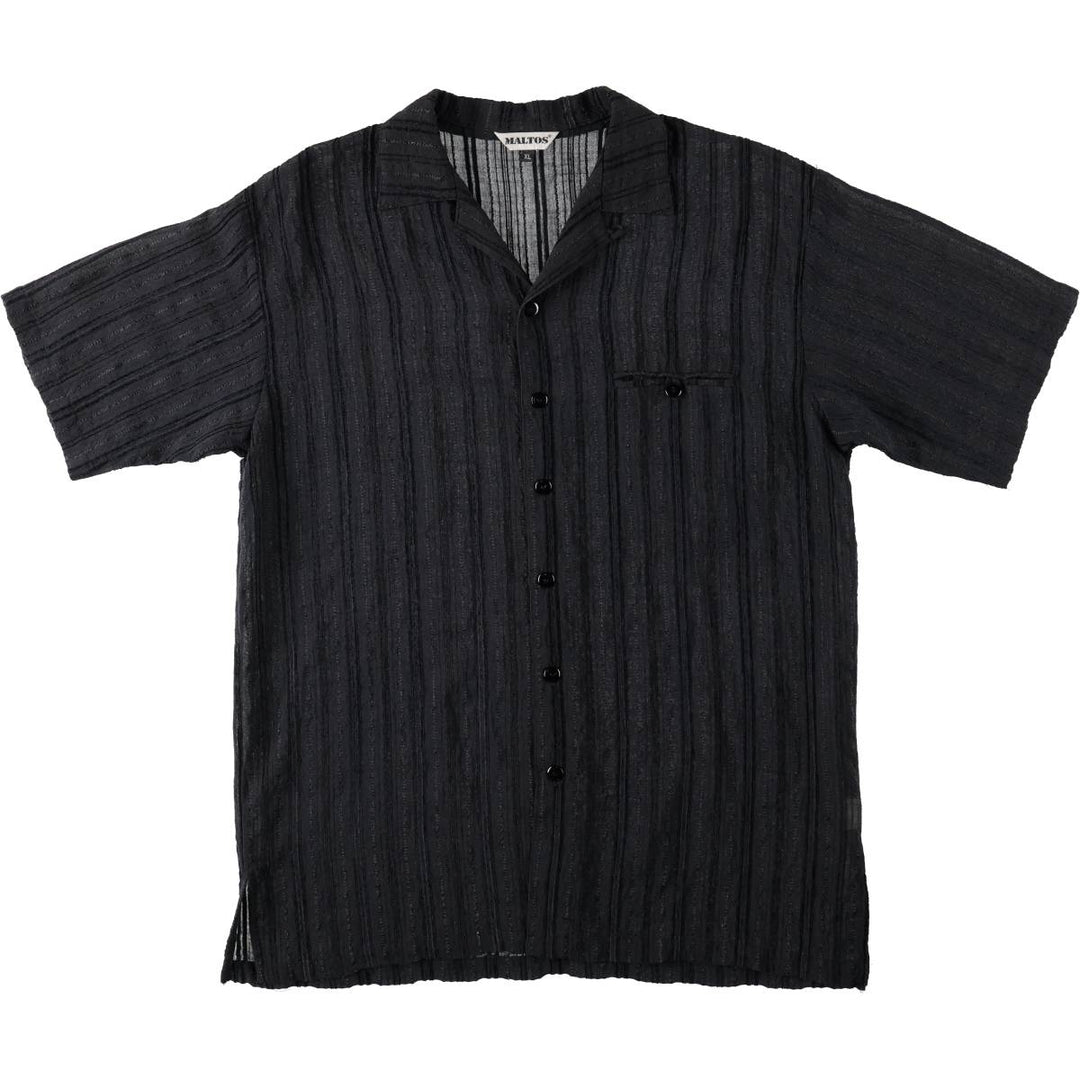 MALTOS Stripe Pattern Open Collar Short Sleeve See-Through Shirt Box Shirt Men's XL Equivalent unclear black type Vintage Second Hand