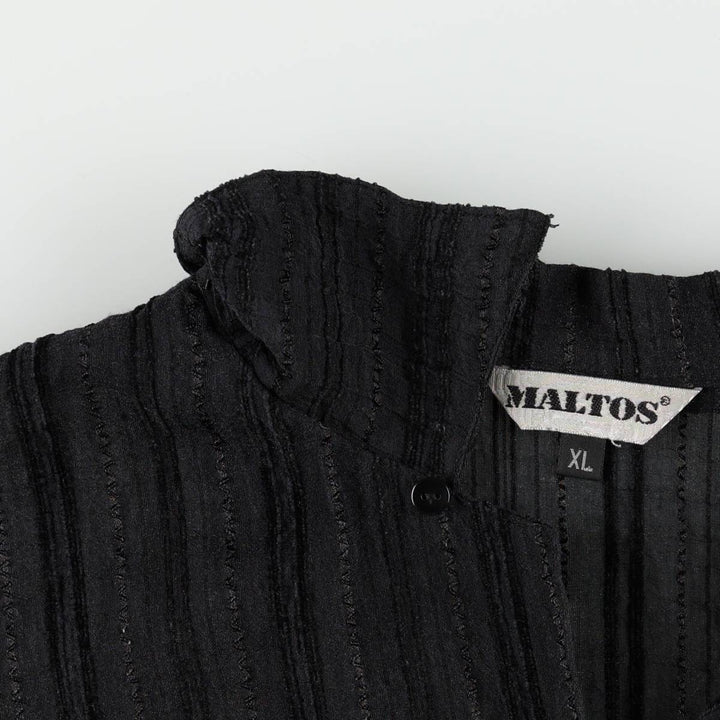 MALTOS Stripe Pattern Open Collar Short Sleeve See-Through Shirt Box Shirt Men's XL Equivalent unclear black type Vintage Second Hand