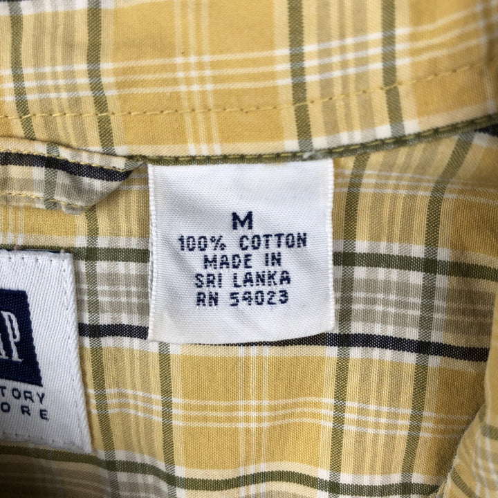 90s-00'S GAP (Old GAP) Short-Sleeve Cotton Check Shirt, Men's Size M (Equivalent), Vintage cotton yellow type Vintage Second Hand