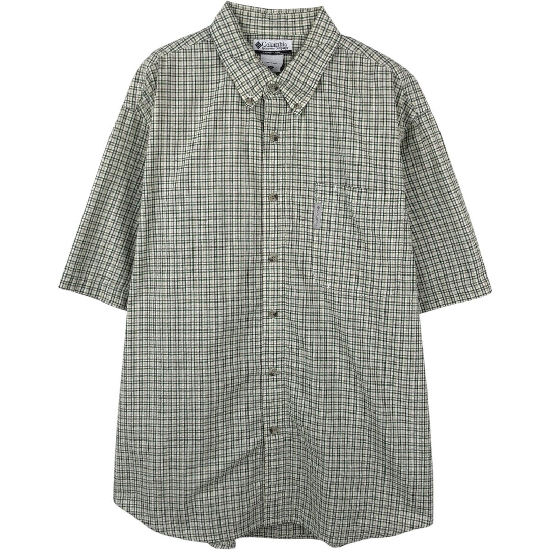 2000'S Columbia Seersucker Short Sleeve Button-Down Check Shirt, Men's XL cotton Khaki type sage green Vintage Second Hand