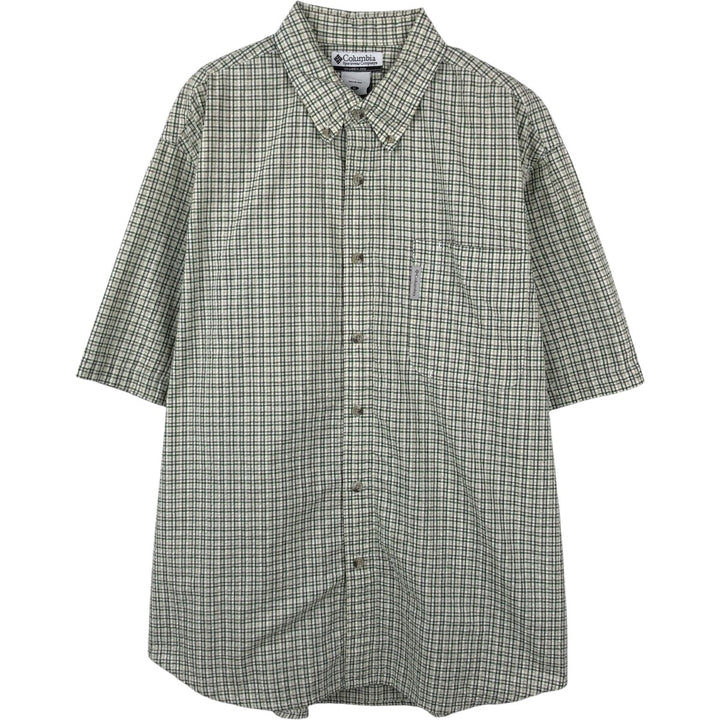 2000'S Columbia Seersucker Short Sleeve Button-Down Check Shirt, Men's XL cotton Khaki type sage green Vintage Second Hand
