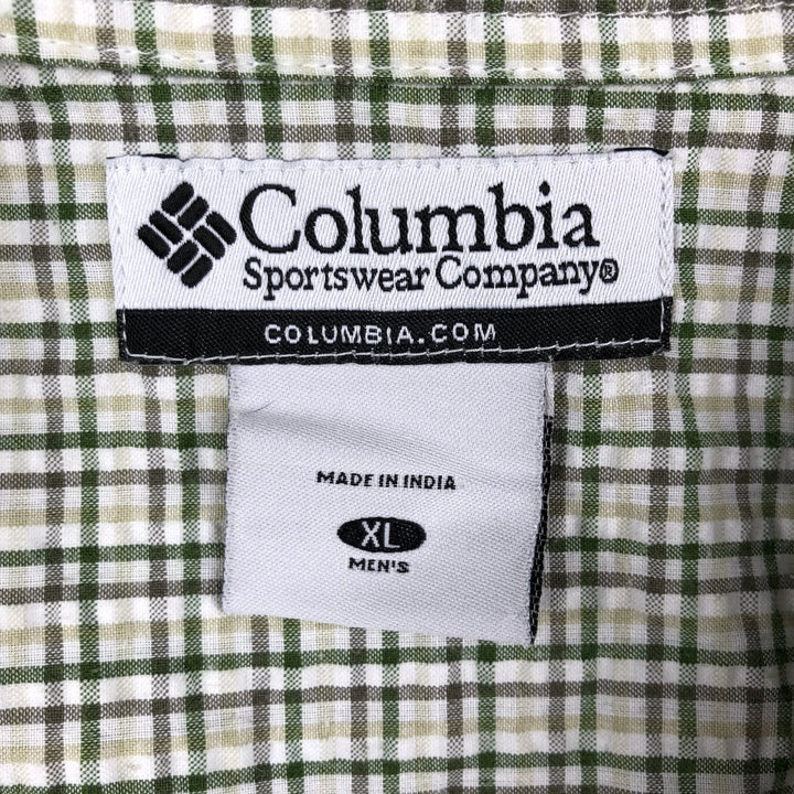 2000'S Columbia Seersucker Short Sleeve Button-Down Check Shirt, Men's XL cotton Khaki type sage green Vintage Second Hand