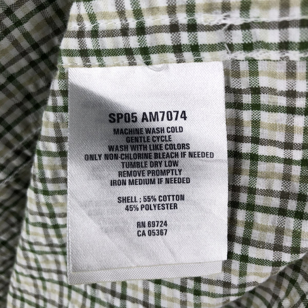 2000'S Columbia Seersucker Short Sleeve Button-Down Check Shirt, Men's XL cotton Khaki type sage green Vintage Second Hand