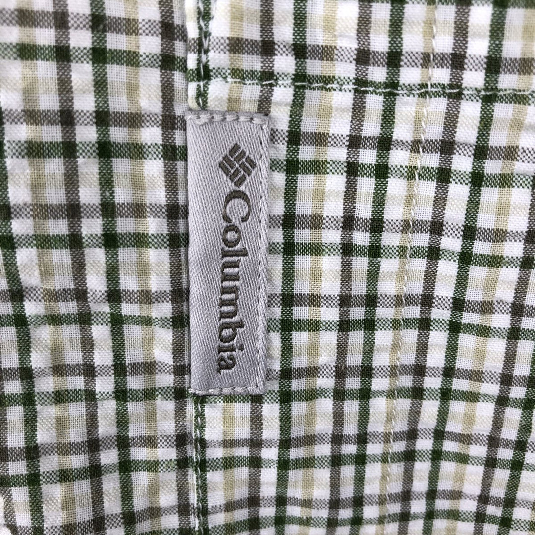 2000'S Columbia Seersucker Short Sleeve Button-Down Check Shirt, Men's XL cotton Khaki type sage green Vintage Second Hand