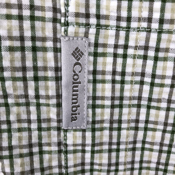 2000'S Columbia Seersucker Short Sleeve Button-Down Check Shirt, Men's XL cotton Khaki type sage green Vintage Second Hand