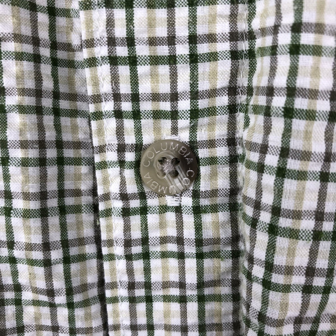 2000'S Columbia Seersucker Short Sleeve Button-Down Check Shirt, Men's XL cotton Khaki type sage green Vintage Second Hand