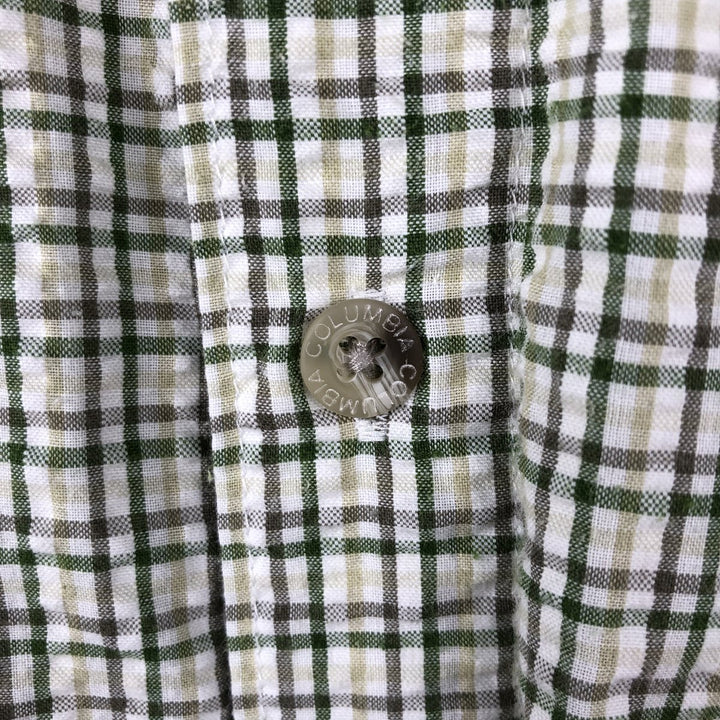 2000'S Columbia Seersucker Short Sleeve Button-Down Check Shirt, Men's XL cotton Khaki type sage green Vintage Second Hand