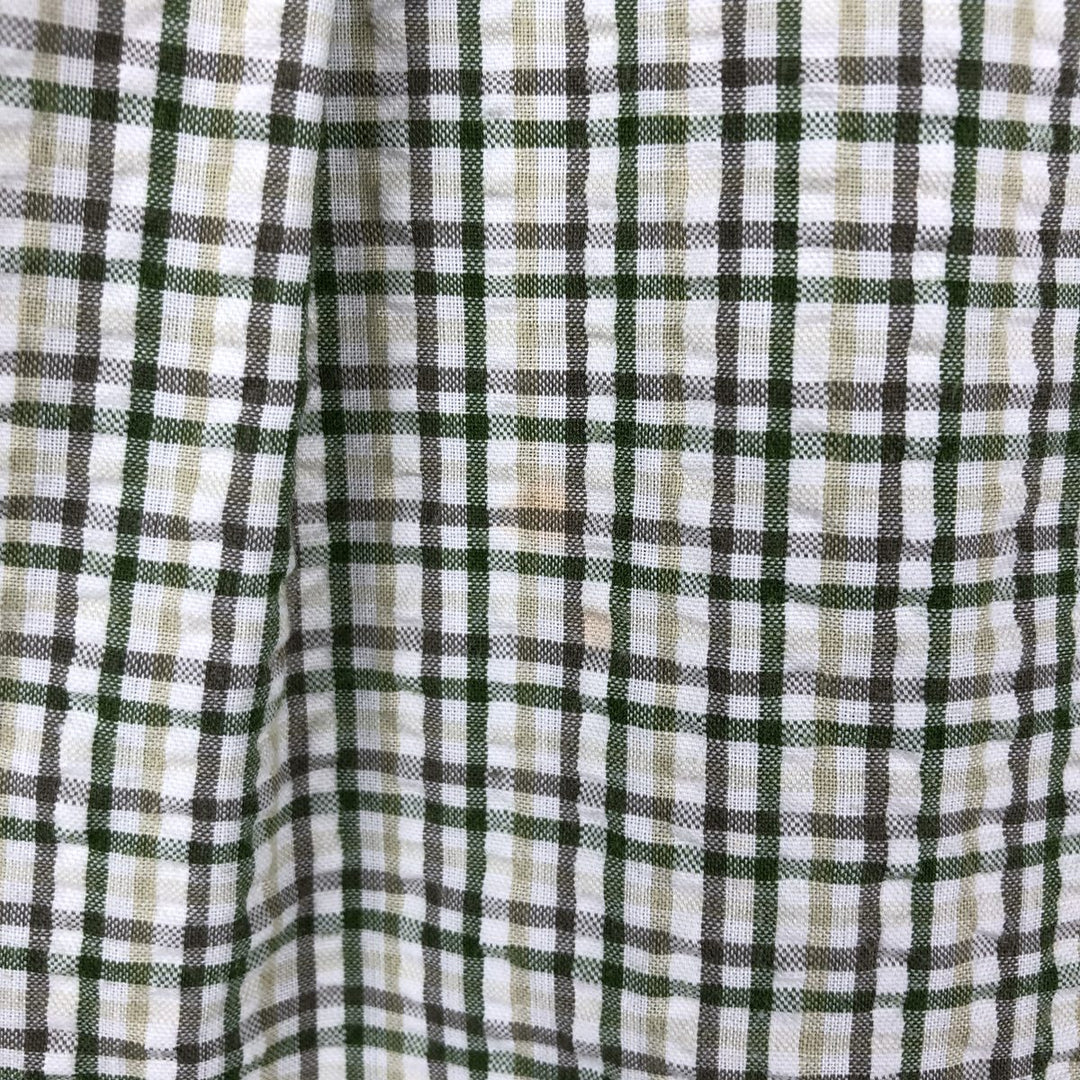 2000'S Columbia Seersucker Short Sleeve Button-Down Check Shirt, Men's XL cotton Khaki type sage green Vintage Second Hand