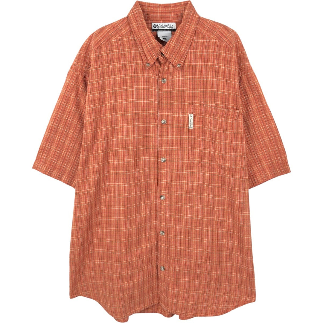 00'S Columbia Short Sleeve Button Down Check Shirt Men's Size L cotton orange type Vintage Second Hand
