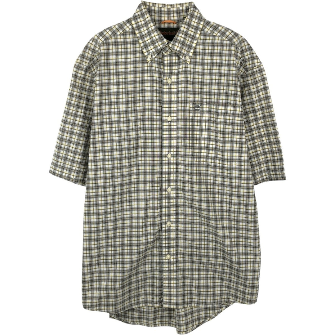 90s-00'S Timberland short-sleeved button-down check shirt, men's size S (approx.) cotton Khaki type Vintage Second Hand