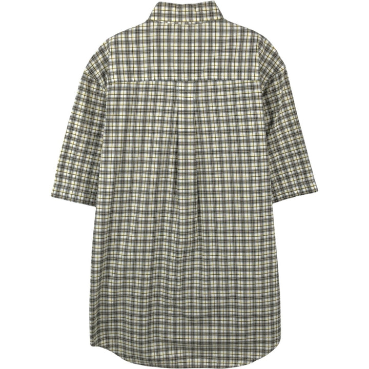 90s-00'S Timberland short-sleeved button-down check shirt, men's size S (approx.) cotton Khaki type Vintage Second Hand