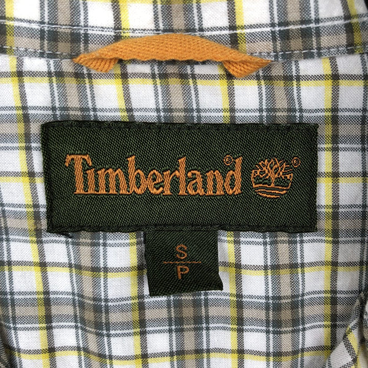 90s-00'S Timberland short-sleeved button-down check shirt, men's size S (approx.) cotton Khaki type Vintage Second Hand