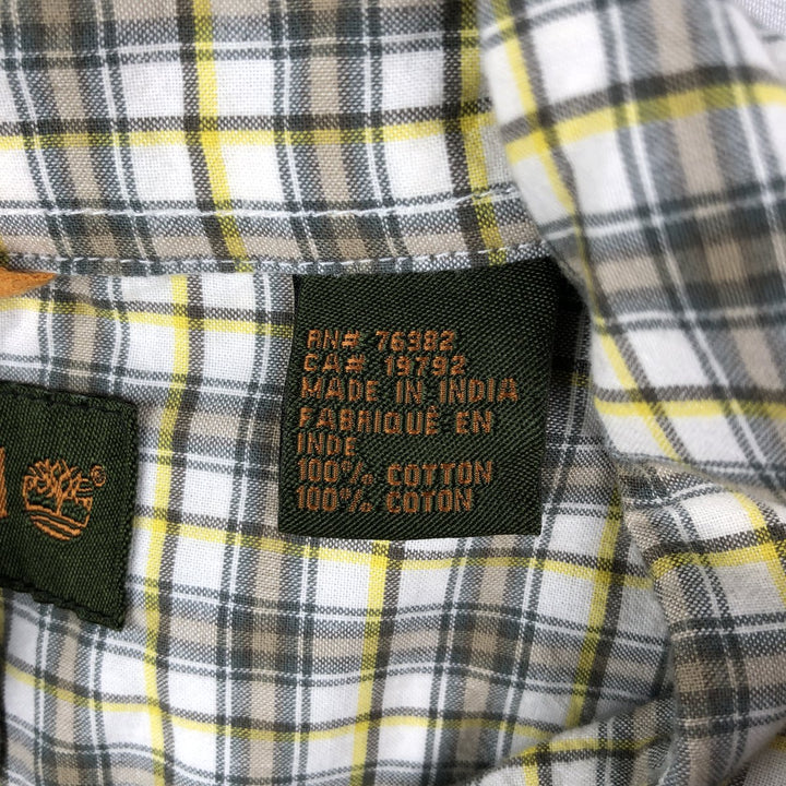 90s-00'S Timberland short-sleeved button-down check shirt, men's size S (approx.) cotton Khaki type Vintage Second Hand