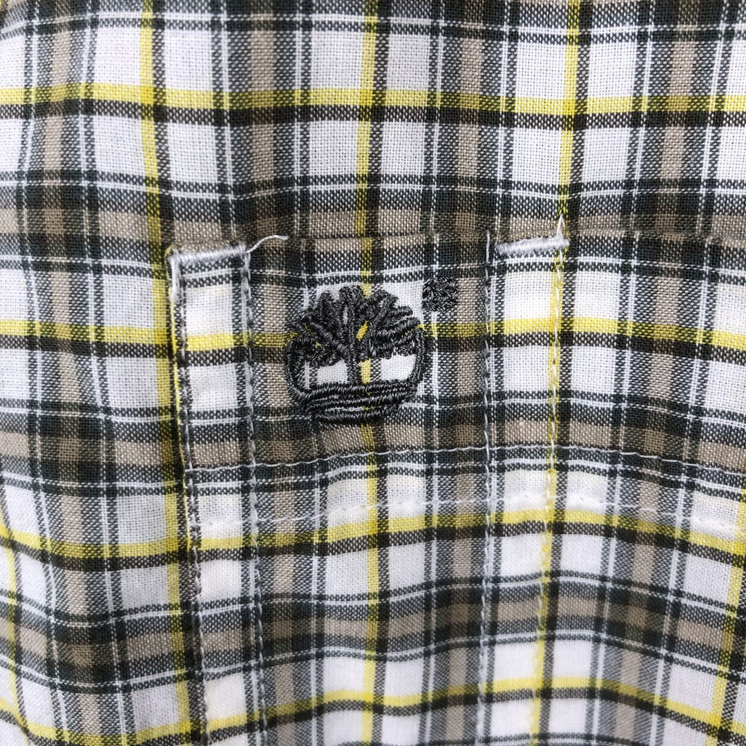 90s-00'S Timberland short-sleeved button-down check shirt, men's size S (approx.) cotton Khaki type Vintage Second Hand