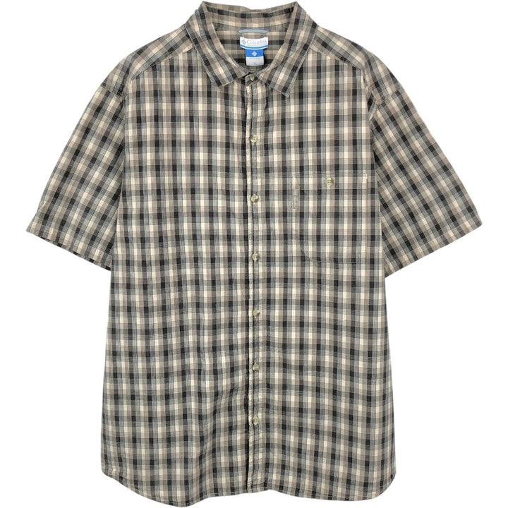 Columbia Short-Sleeve Cotton Check Shirt, Men's Size XL (approx.) cotton Beige type Vintage Second Hand