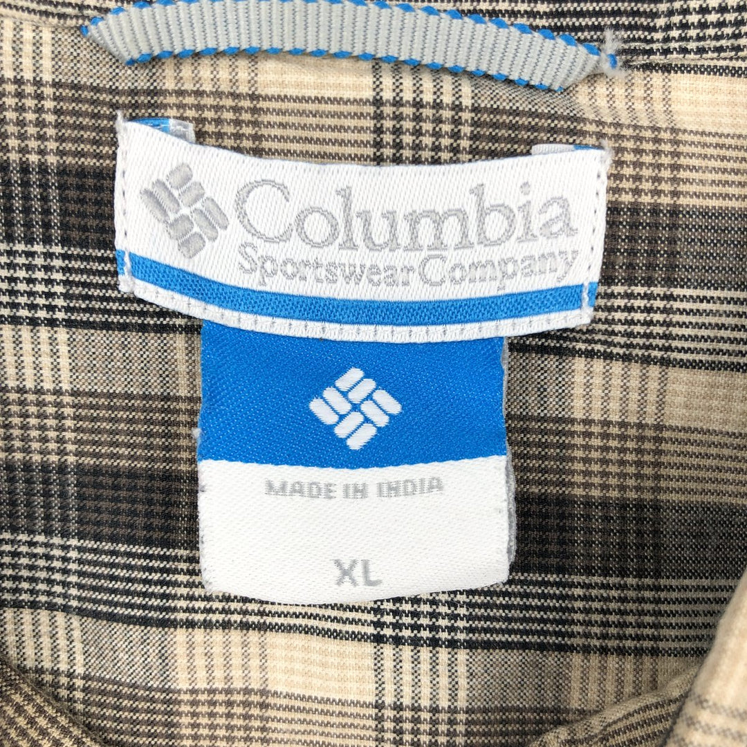 Columbia Short-Sleeve Cotton Check Shirt, Men's Size XL (approx.) cotton Beige type Vintage Second Hand