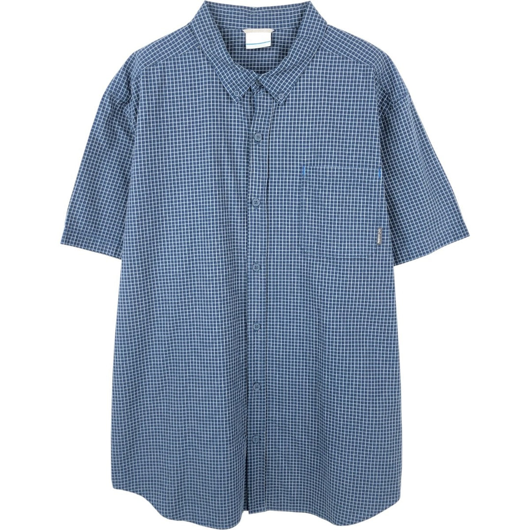 Columbia Short Sleeve Button Down Check Shirt Men's XL cotton navy blue type Vintage Second Hand