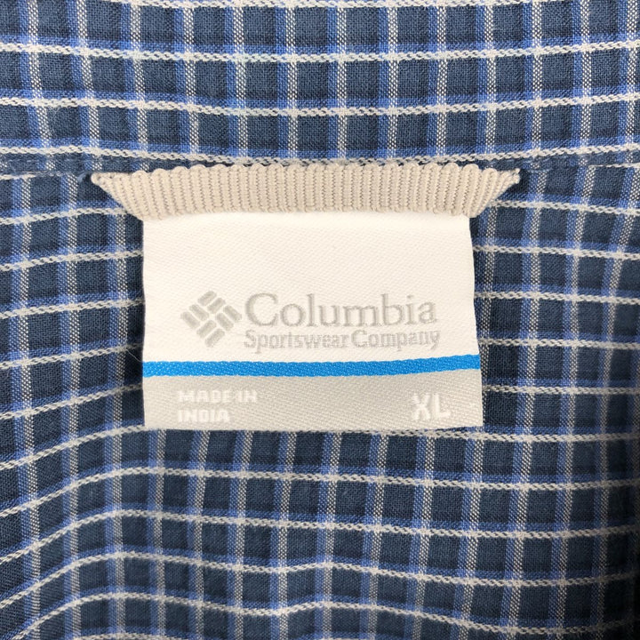 Columbia Short Sleeve Button Down Check Shirt Men's XL cotton navy blue type Vintage Second Hand