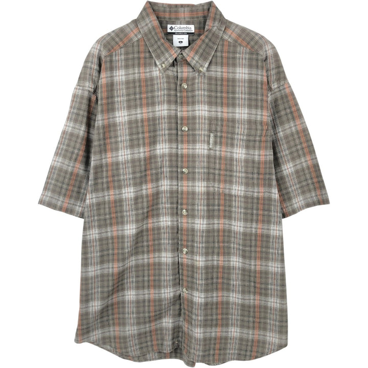 00'S Columbia Short Sleeve Button Down Check Shirt Men's Size L cotton Khaki type sage green Vintage Second Hand
