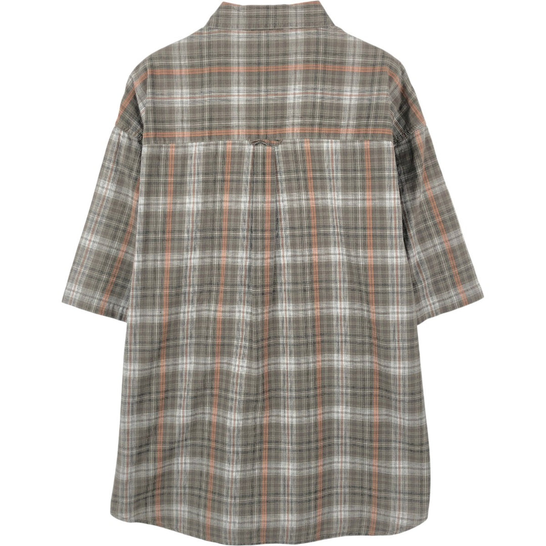 00'S Columbia Short Sleeve Button Down Check Shirt Men's Size L cotton Khaki type sage green Vintage Second Hand