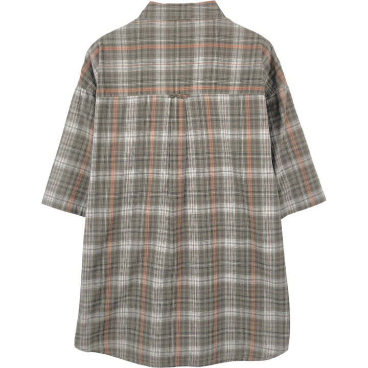 00'S Columbia Short Sleeve Button Down Check Shirt Men's Size L cotton Khaki type sage green Vintage Second Hand
