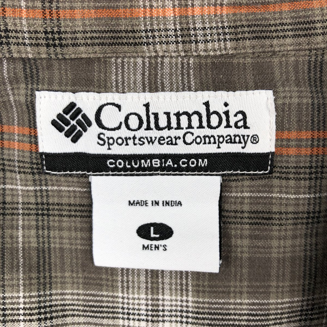 00'S Columbia Short Sleeve Button Down Check Shirt Men's Size L cotton Khaki type sage green Vintage Second Hand