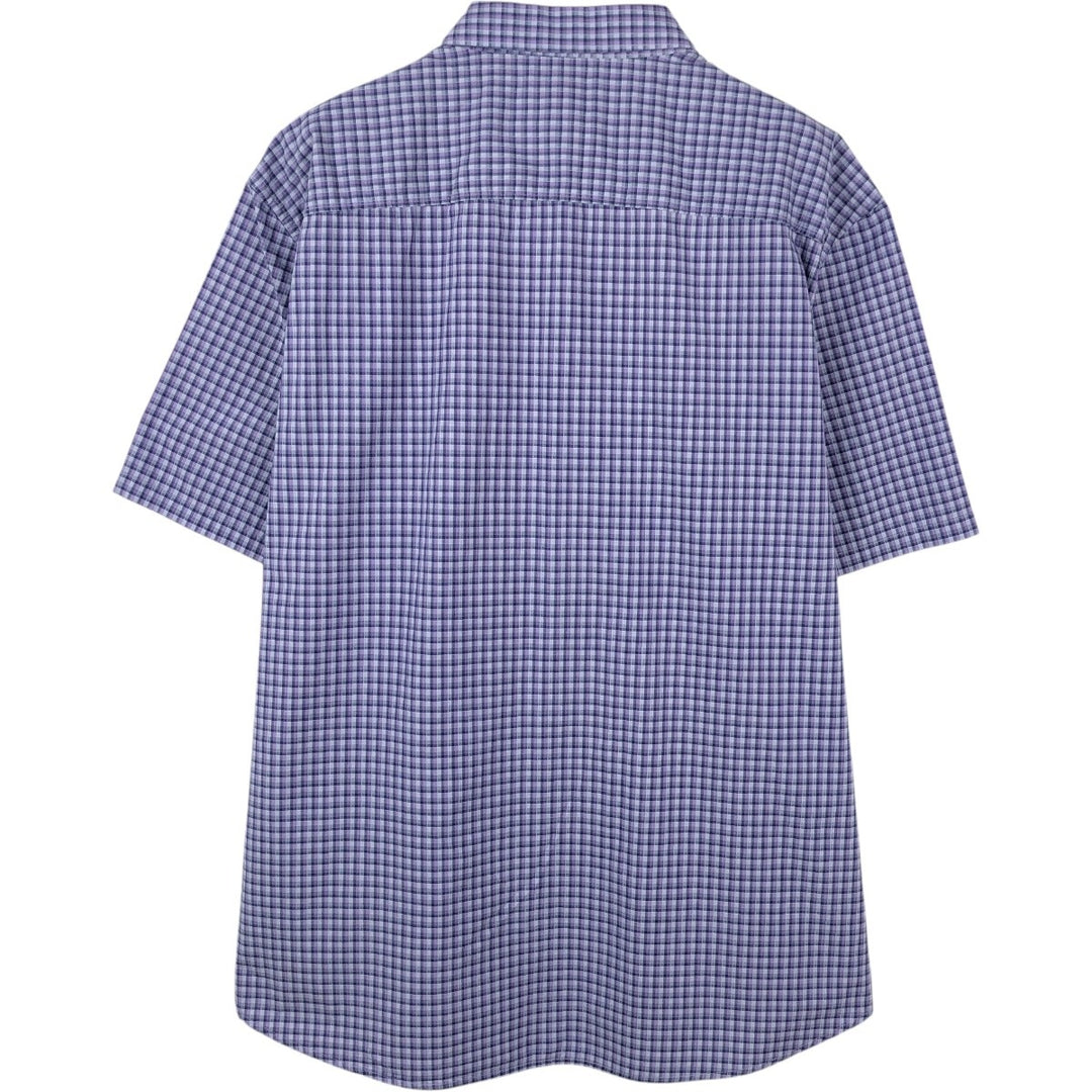 90s-00'S Calvin Klein Short-Sleeve Cotton Check Shirt, Boxy Shirt, Men's Size XL (Equivalent), Vintage cotton Purple type blue-purple Vintage Second Hand