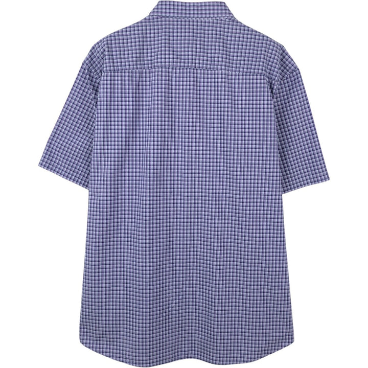 90s-00'S Calvin Klein Short-Sleeve Cotton Check Shirt, Boxy Shirt, Men's Size XL (Equivalent), Vintage cotton Purple type blue-purple Vintage Second Hand