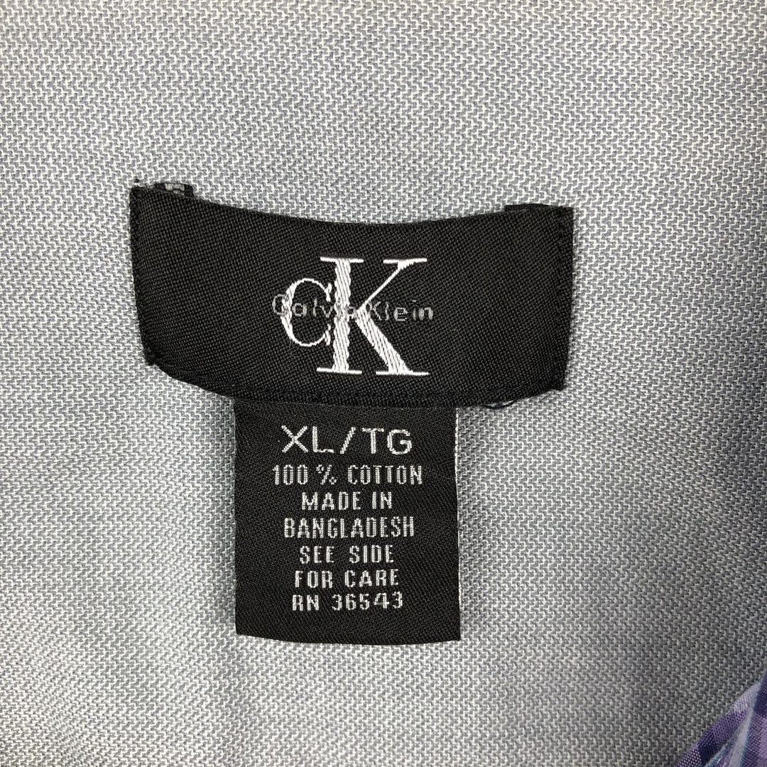 90s-00'S Calvin Klein Short-Sleeve Cotton Check Shirt, Boxy Shirt, Men's Size XL (Equivalent), Vintage cotton Purple type blue-purple Vintage Second Hand