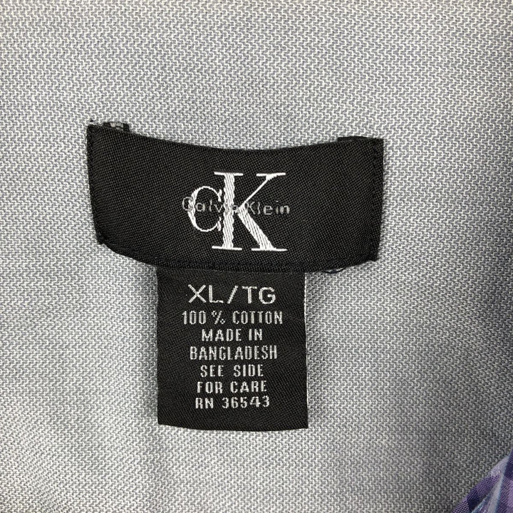 90s-00'S Calvin Klein Short-Sleeve Cotton Check Shirt, Boxy Shirt, Men's Size XL (Equivalent), Vintage cotton Purple type blue-purple Vintage Second Hand