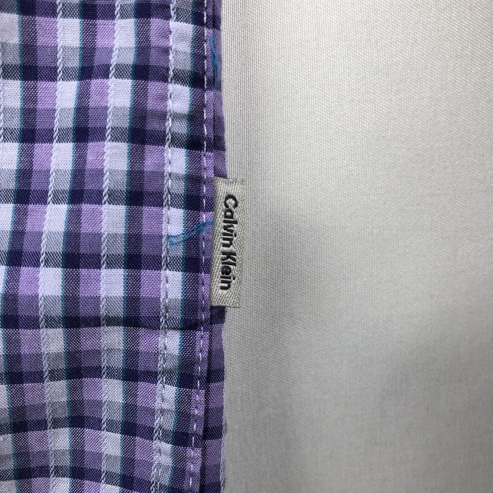 90s-00'S Calvin Klein Short-Sleeve Cotton Check Shirt, Boxy Shirt, Men's Size XL (Equivalent), Vintage cotton Purple type blue-purple Vintage Second Hand