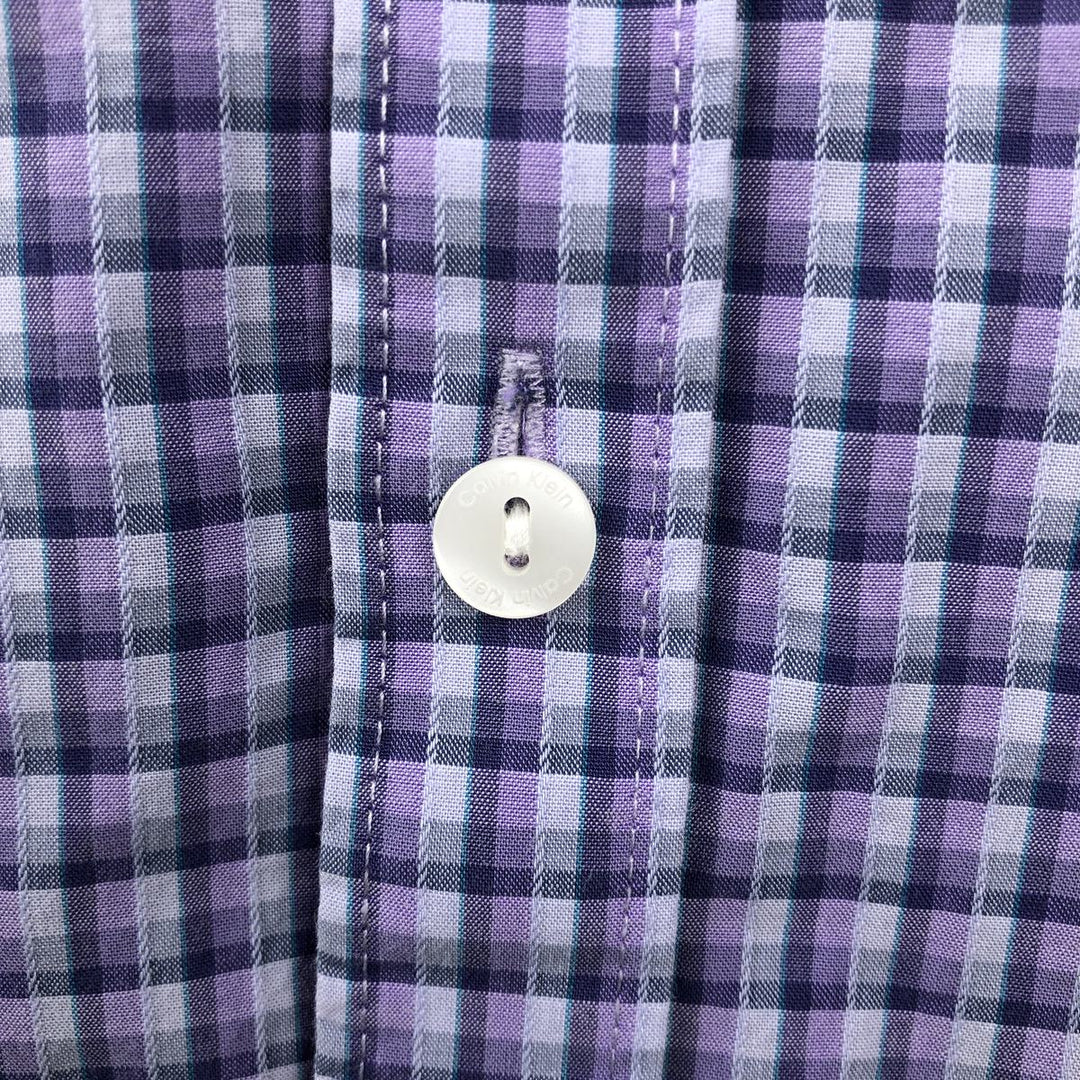 90s-00'S Calvin Klein Short-Sleeve Cotton Check Shirt, Boxy Shirt, Men's Size XL (Equivalent), Vintage cotton Purple type blue-purple Vintage Second Hand