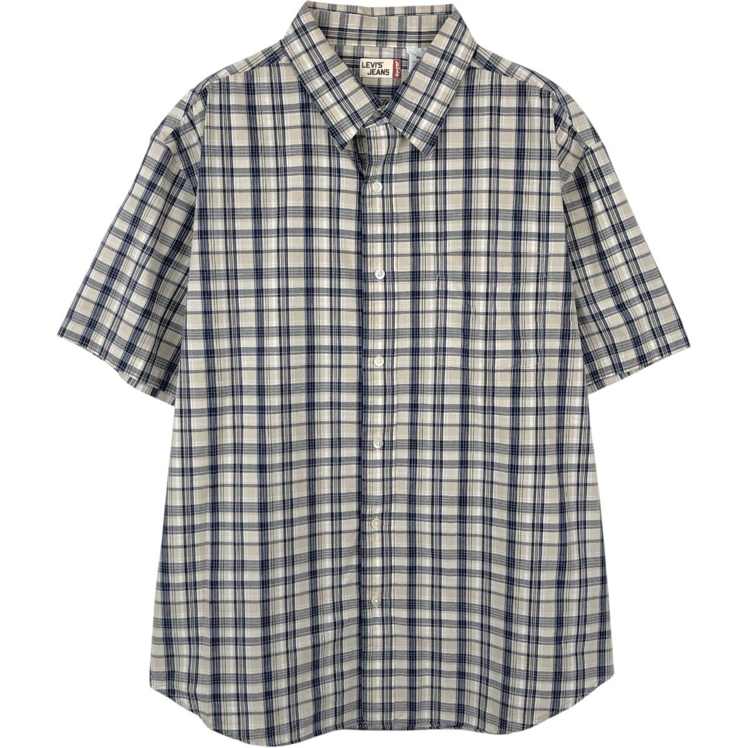 90s-00'S Levi's Jeans Short-Sleeve Cotton Check Shirt, Men's Size XL (Equivalent), Vintage cotton unbleached Vintage Second Hand