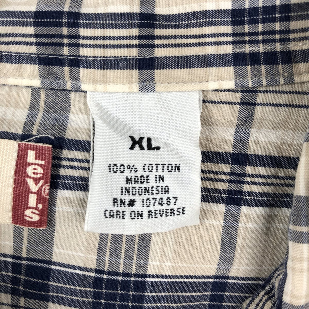 90s-00'S Levi's Jeans Short-Sleeve Cotton Check Shirt, Men's Size XL (Equivalent), Vintage cotton unbleached Vintage Second Hand