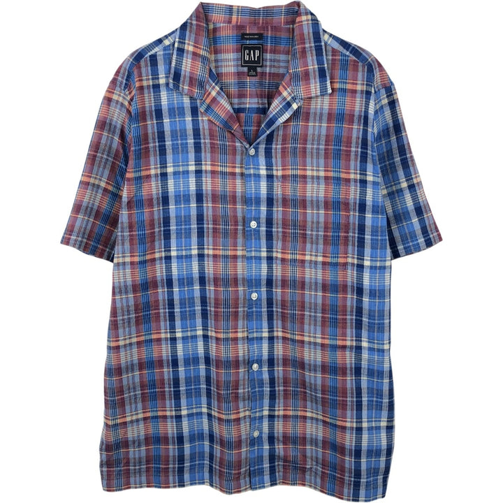 GAP Check Pattern Short-Sleeve Open Collar Cotton Shirt, Boxy Shirt, Men's Size L (approx.) cotton blue type Vintage Second Hand