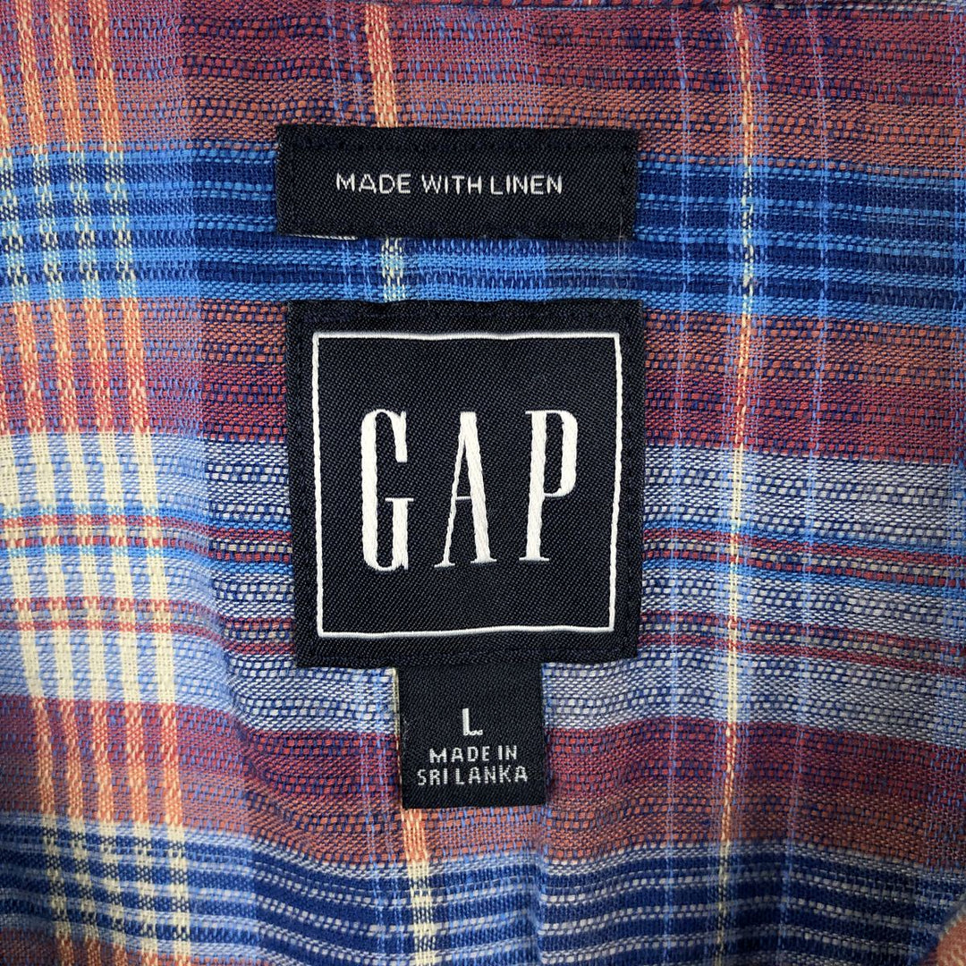 GAP Check Pattern Short-Sleeve Open Collar Cotton Shirt, Boxy Shirt, Men's Size L (approx.) cotton blue type Vintage Second Hand