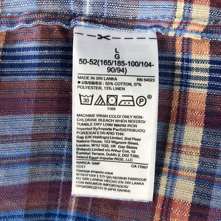 GAP Check Pattern Short-Sleeve Open Collar Cotton Shirt, Boxy Shirt, Men's Size L (approx.) cotton blue type Vintage Second Hand