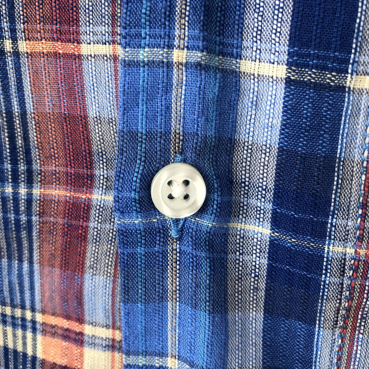 GAP Check Pattern Short-Sleeve Open Collar Cotton Shirt, Boxy Shirt, Men's Size L (approx.) cotton blue type Vintage Second Hand