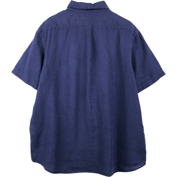 Ralph Lauren POLO RALPH LAUREN CLASSIC FIT RL UNTUCKED FIT Short-Sleeve Linen Button-Down Shirt, Men's Size XL (approx.) linen navy blue type Vintage Second Hand