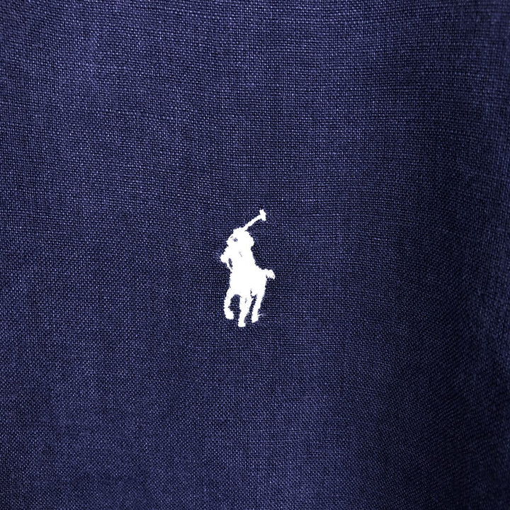 Ralph Lauren POLO RALPH LAUREN CLASSIC FIT RL UNTUCKED FIT Short-Sleeve Linen Button-Down Shirt, Men's Size XL (approx.) linen navy blue type Vintage Second Hand