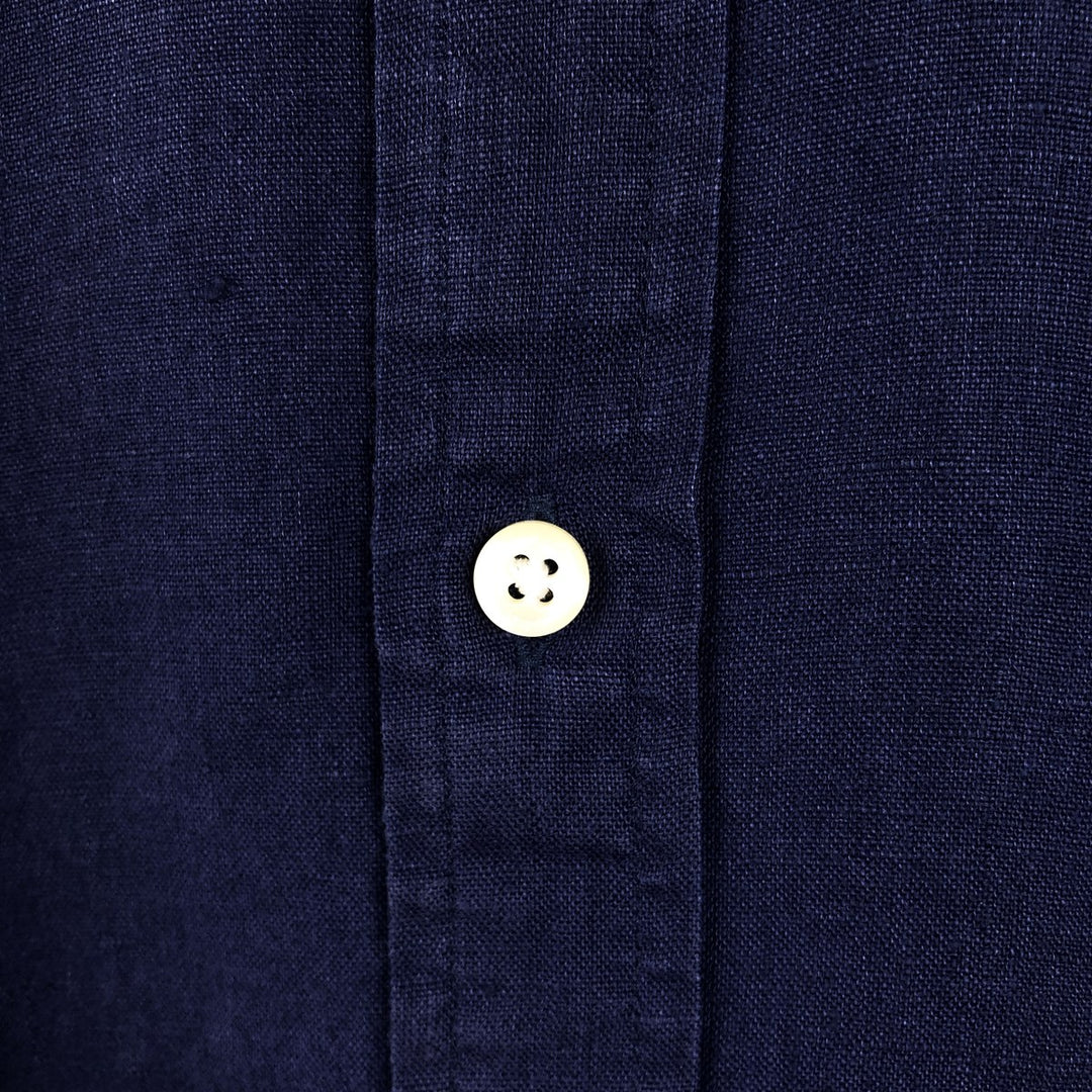 Ralph Lauren POLO RALPH LAUREN CLASSIC FIT RL UNTUCKED FIT Short-Sleeve Linen Button-Down Shirt, Men's Size XL (approx.) linen navy blue type Vintage Second Hand