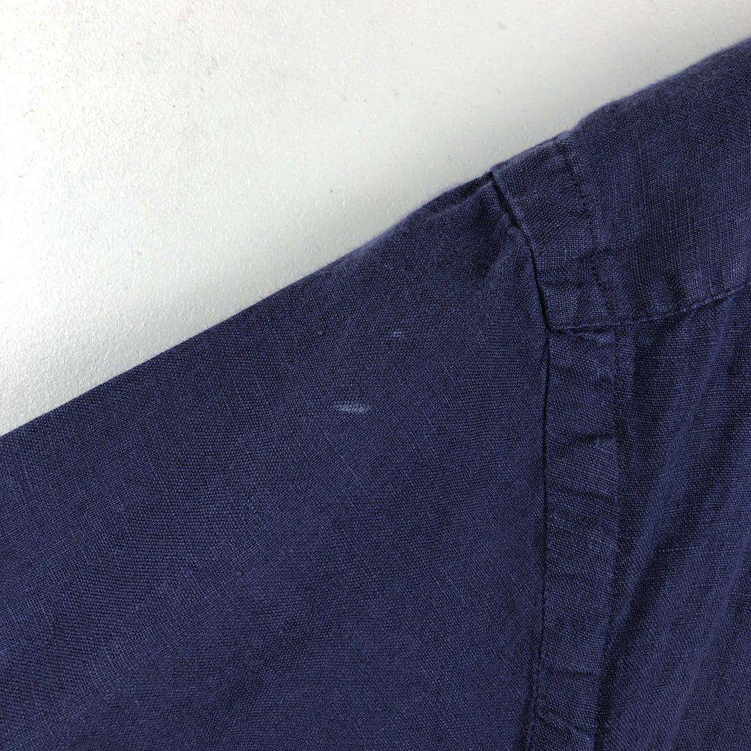 Ralph Lauren POLO RALPH LAUREN CLASSIC FIT RL UNTUCKED FIT Short-Sleeve Linen Button-Down Shirt, Men's Size XL (approx.) linen navy blue type Vintage Second Hand