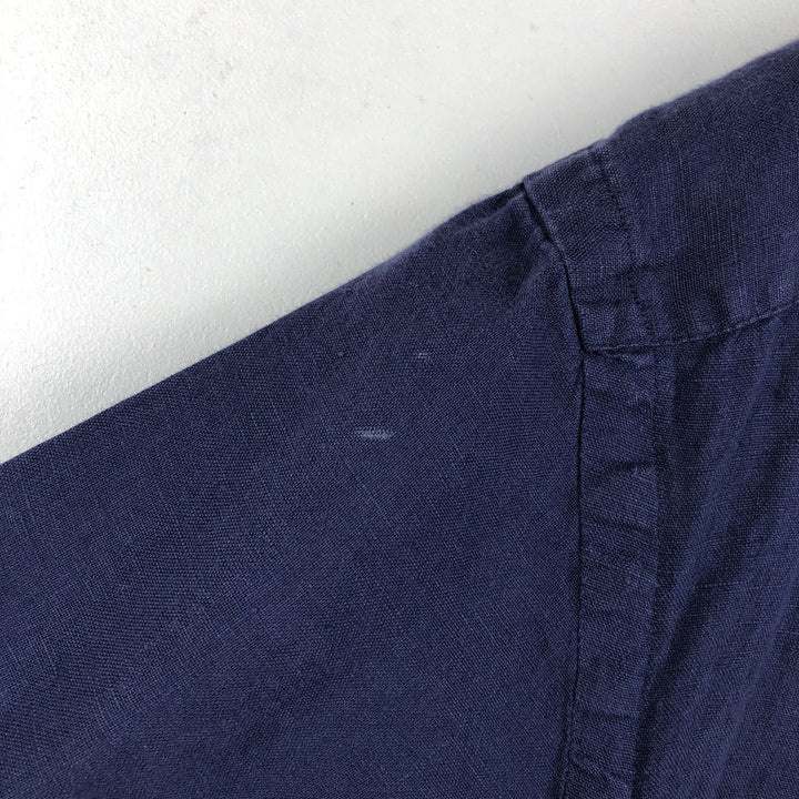 Ralph Lauren POLO RALPH LAUREN CLASSIC FIT RL UNTUCKED FIT Short-Sleeve Linen Button-Down Shirt, Men's Size XL (approx.) linen navy blue type Vintage Second Hand