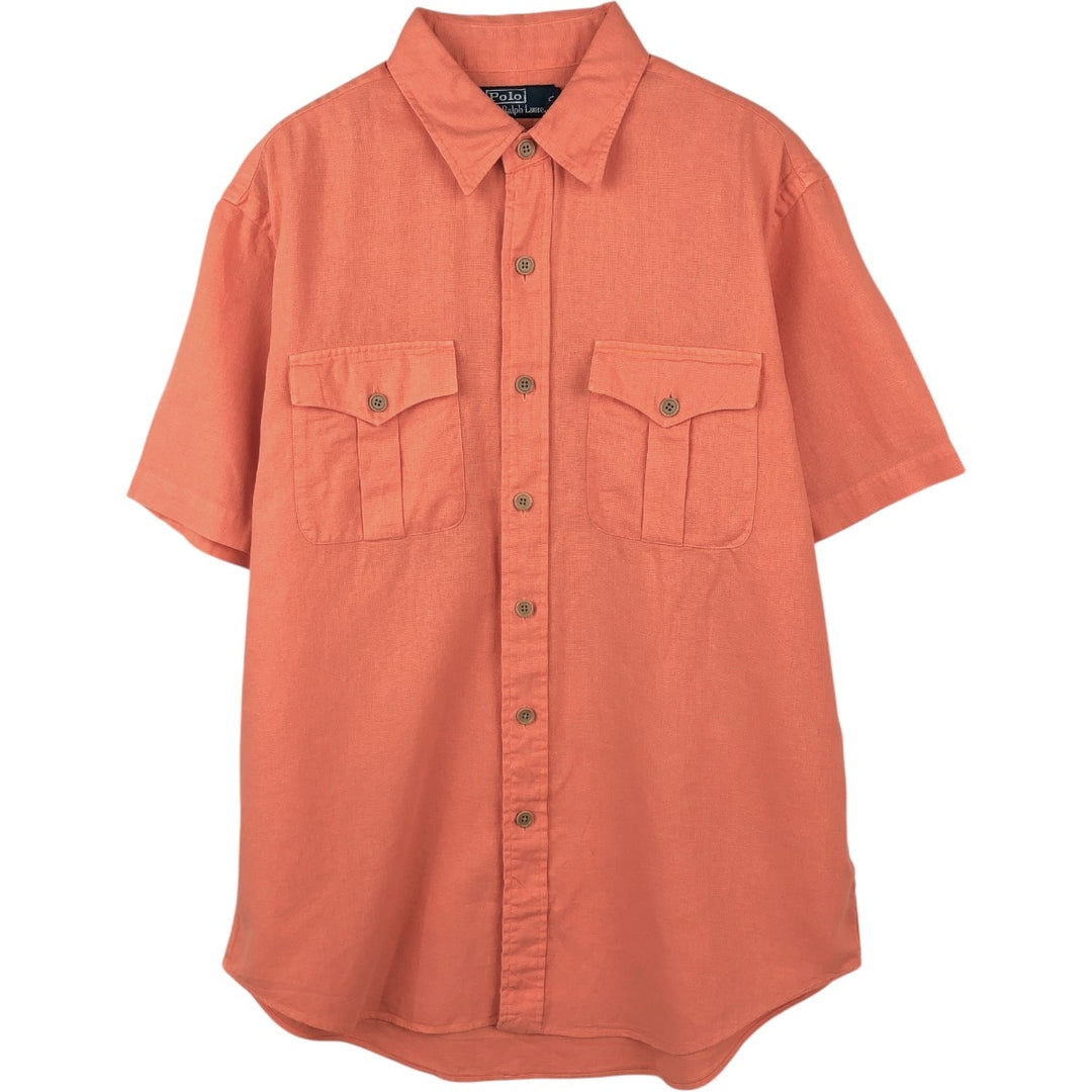 Ralph Lauren POLO by Ralph Lauren Short-Sleeve Linen x Cotton Shirt, Men's Size L (approx.) linen orange type Vintage Second Hand