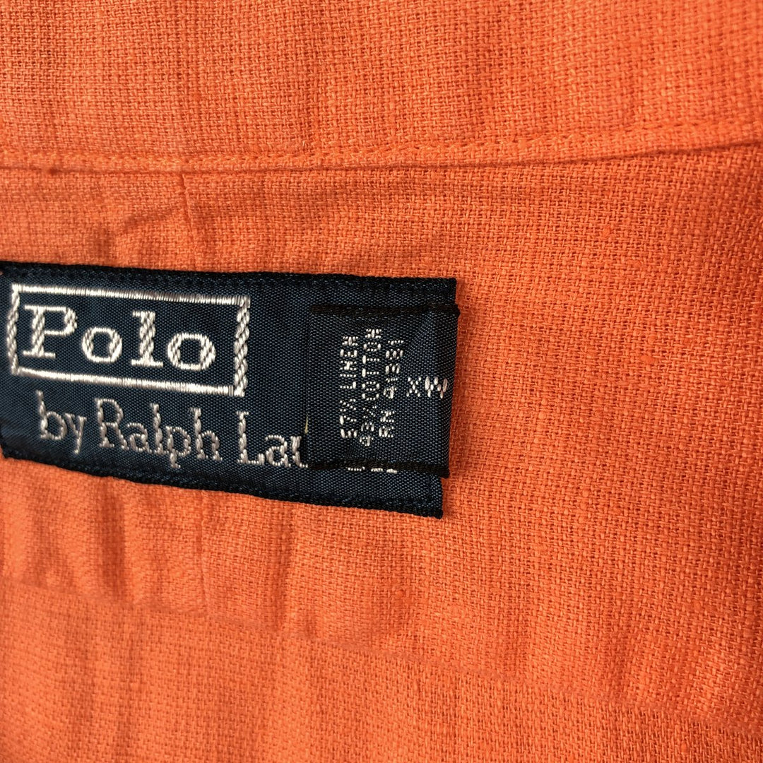 Ralph Lauren POLO by Ralph Lauren Short-Sleeve Linen x Cotton Shirt, Men's Size L (approx.) linen orange type Vintage Second Hand